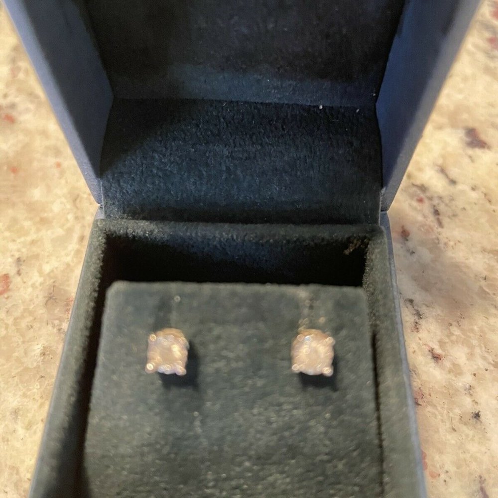 Natural solitaire diamond stud Earrings in 14K white gold .50 carat total weight